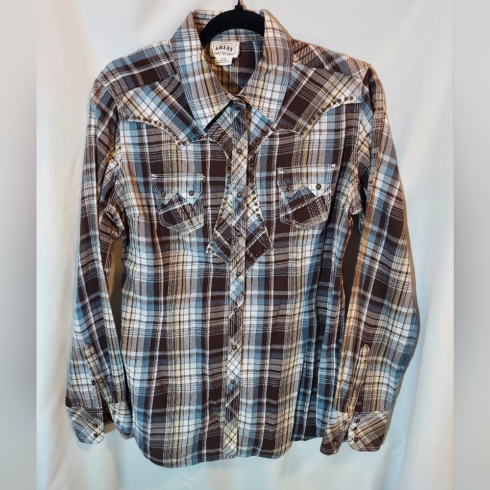 Ariat Brown and White Plaid Western Button-Down Shirt